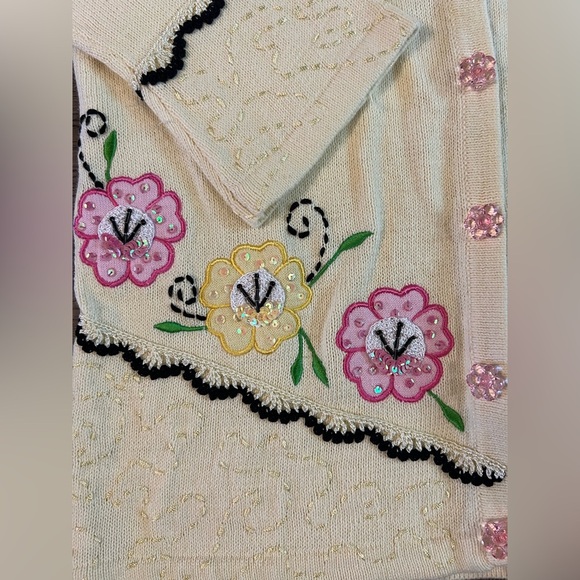 Vintage Storybook Knits Flower Sweater With‎ Beads Womens Size Small NWT B20 - Picture 3 of 9